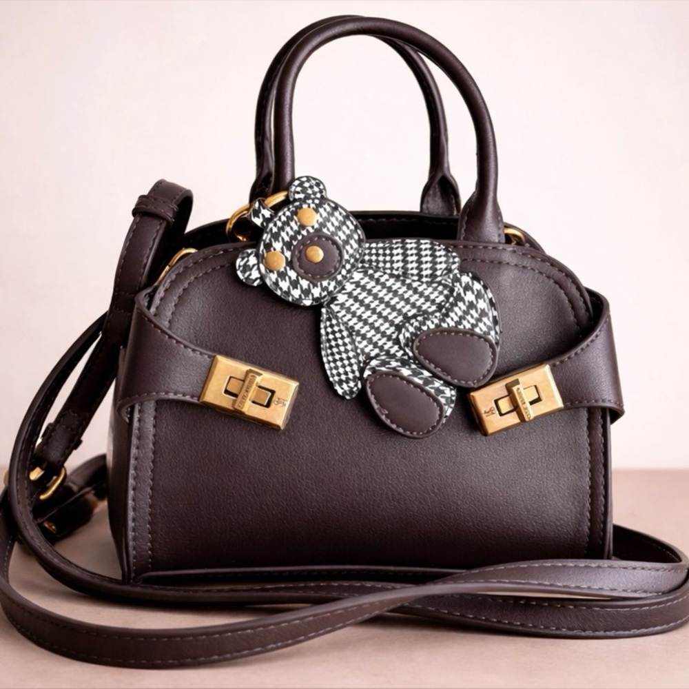 Steve Madden Dark Brown Mini Bag with Bear Charm